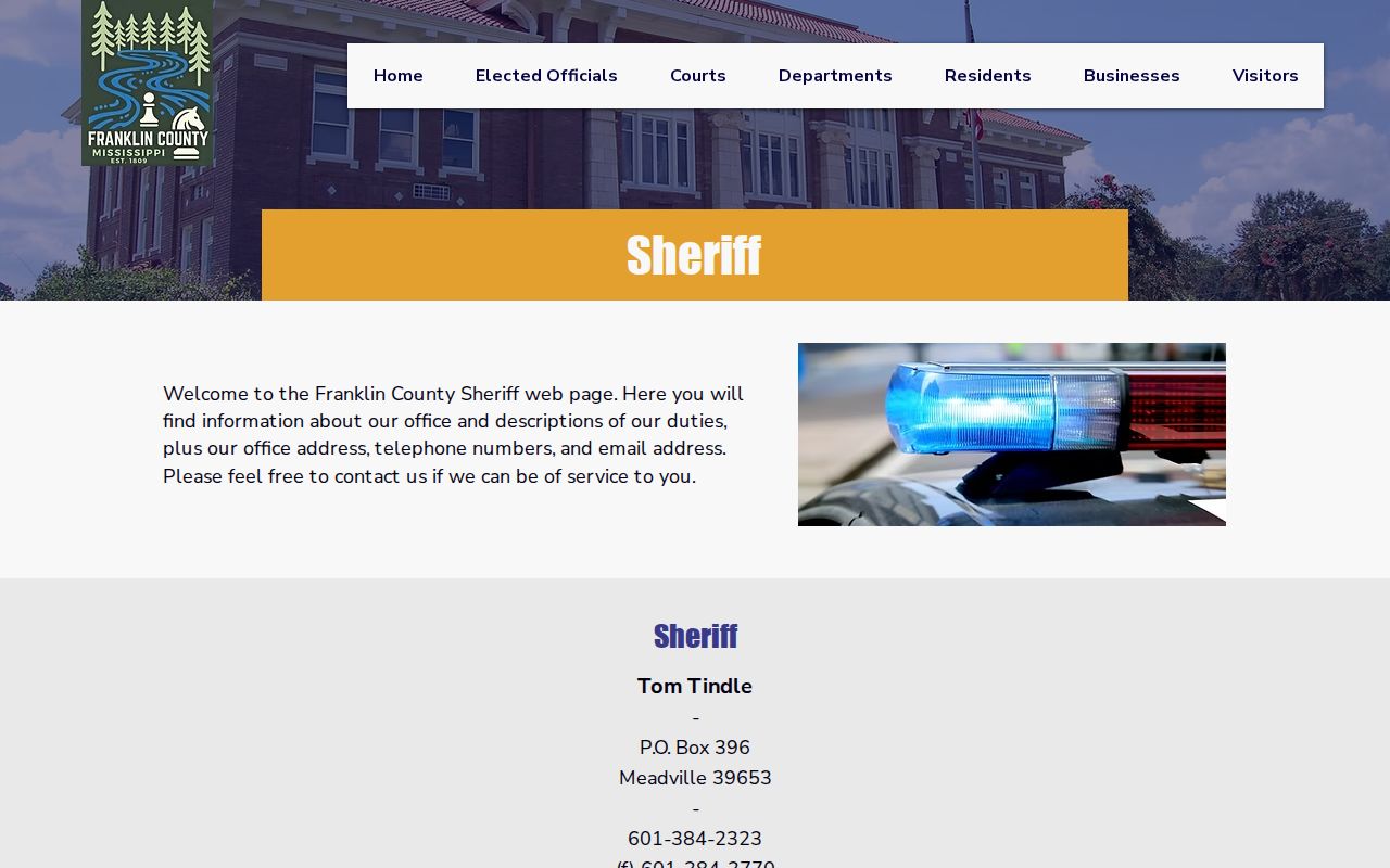 Franklin County Sheriff official contact page